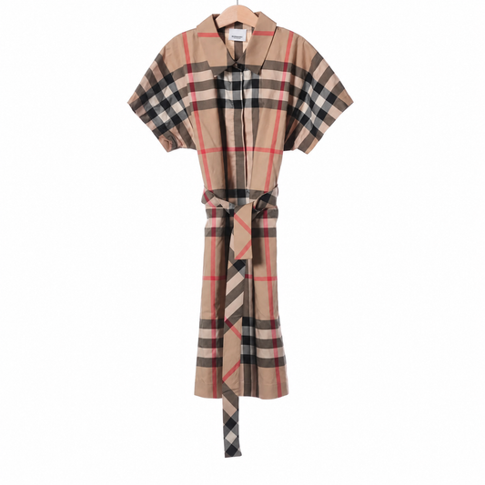Burberry Belted Cotton-Blend Shirt Dress — Beige, 12Y; actual item photo 1