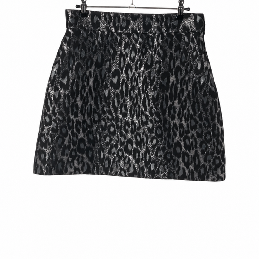 Miu Miu Leopard Wool-Blend Skirt — Black & Silver, 42; actual item photo 1
