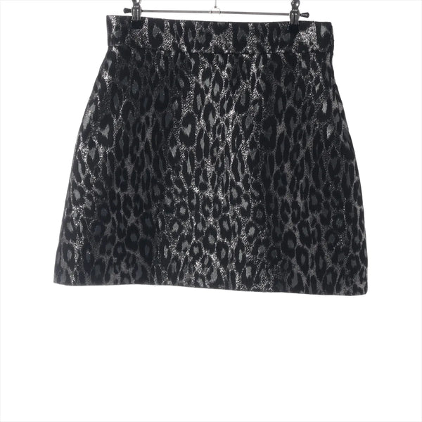 Miu Miu Leopard Wool-Blend Skirt — Black & Silver, 42