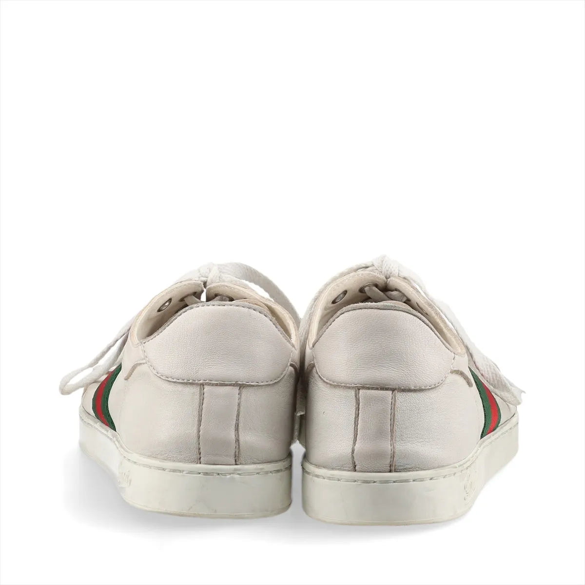 Gucci Web Stripe Leather Sneakers — Gray, Size 7; actual item photo 6
