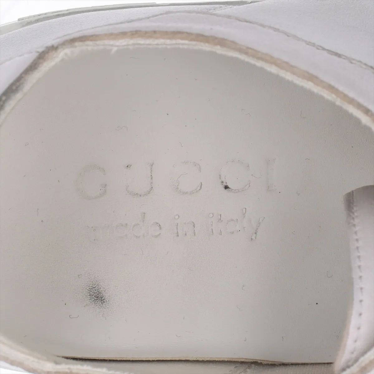 Gucci Web Stripe Leather Sneakers — Gray, Size 7; actual item photo 9