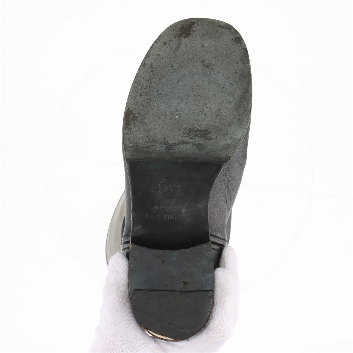 Chanel CC Leather Mid-Calf Boots — Silver & Black, 36C; actual item photo 8