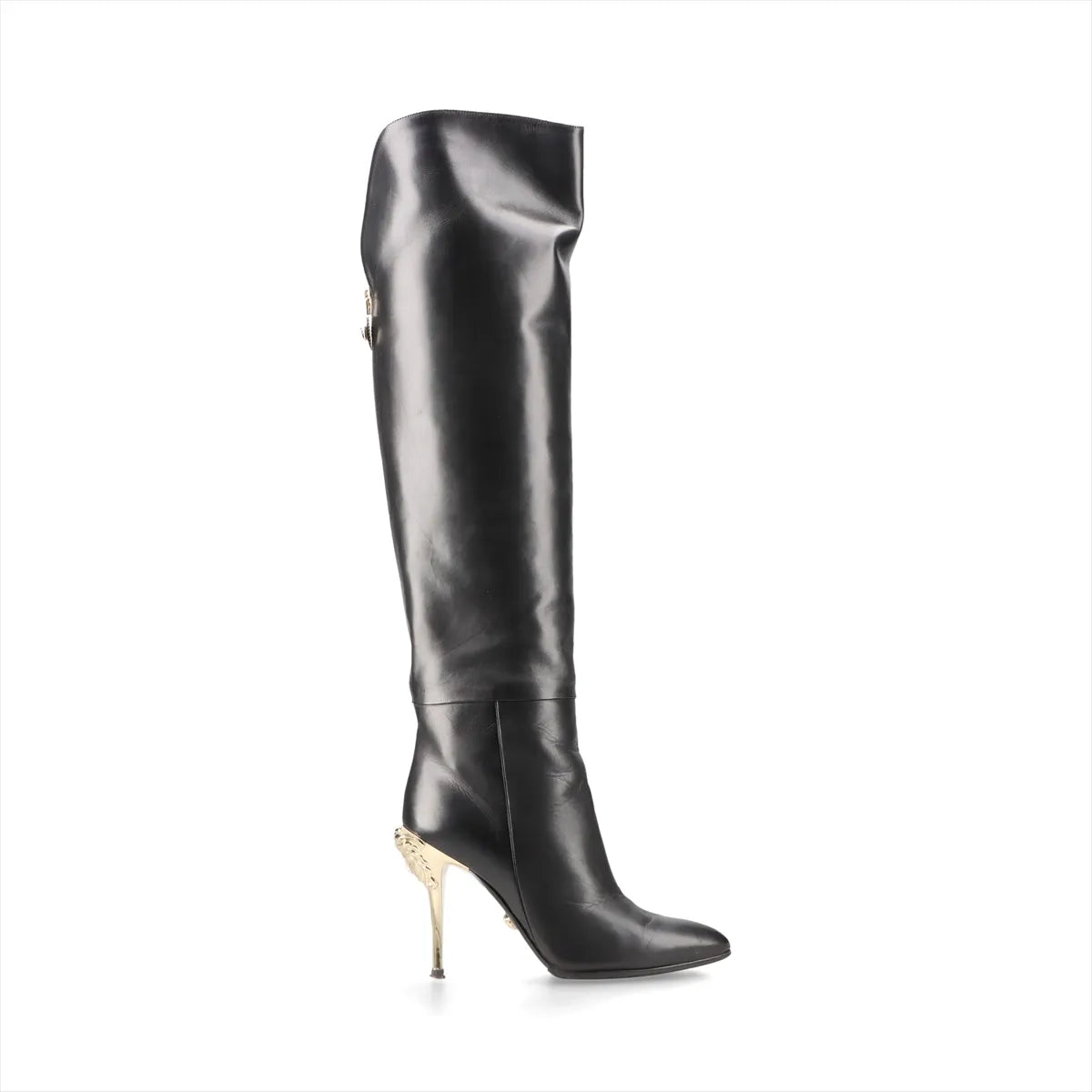Versace Medusa Leather Tall Boots — Black, 37; actual item photo 3