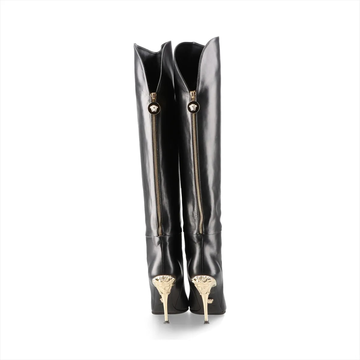 Versace Medusa Leather Tall Boots — Black, 37; actual item photo 6