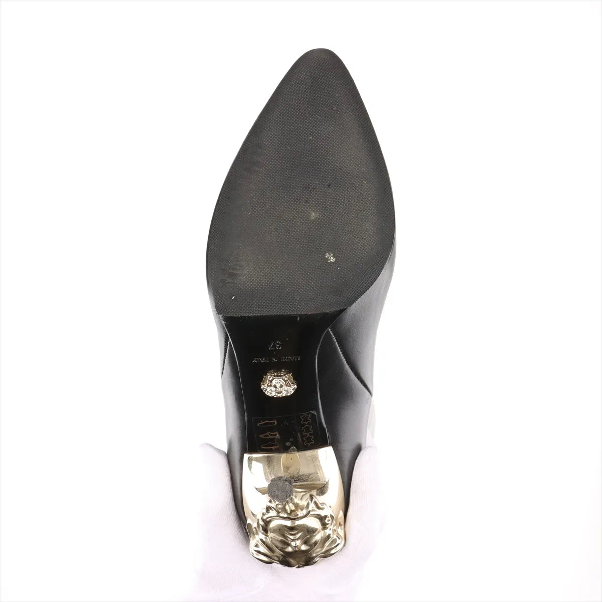 Versace Medusa Leather Tall Boots — Black, 37; actual item photo 9