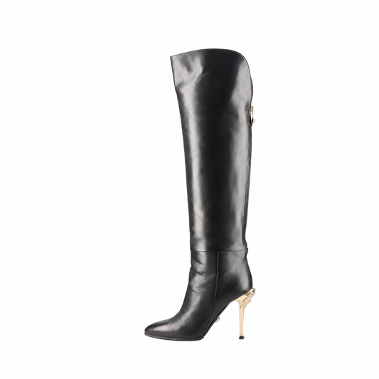 Versace Medusa Leather Tall Boots — Black, 37; actual item photo 1