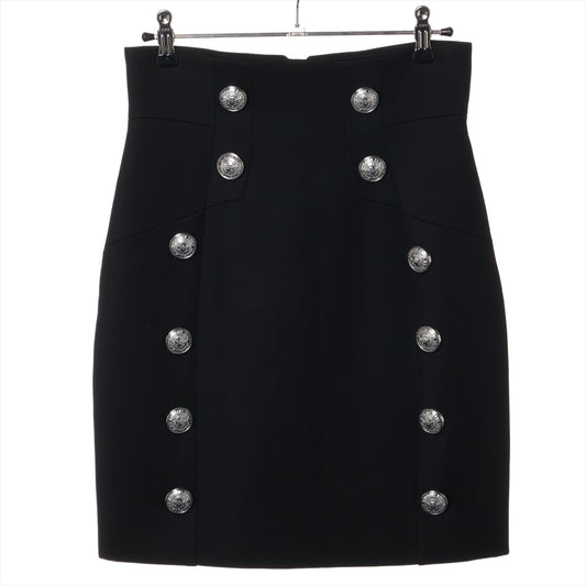 Balmain Button Wool Rayon Mini Skirt Black