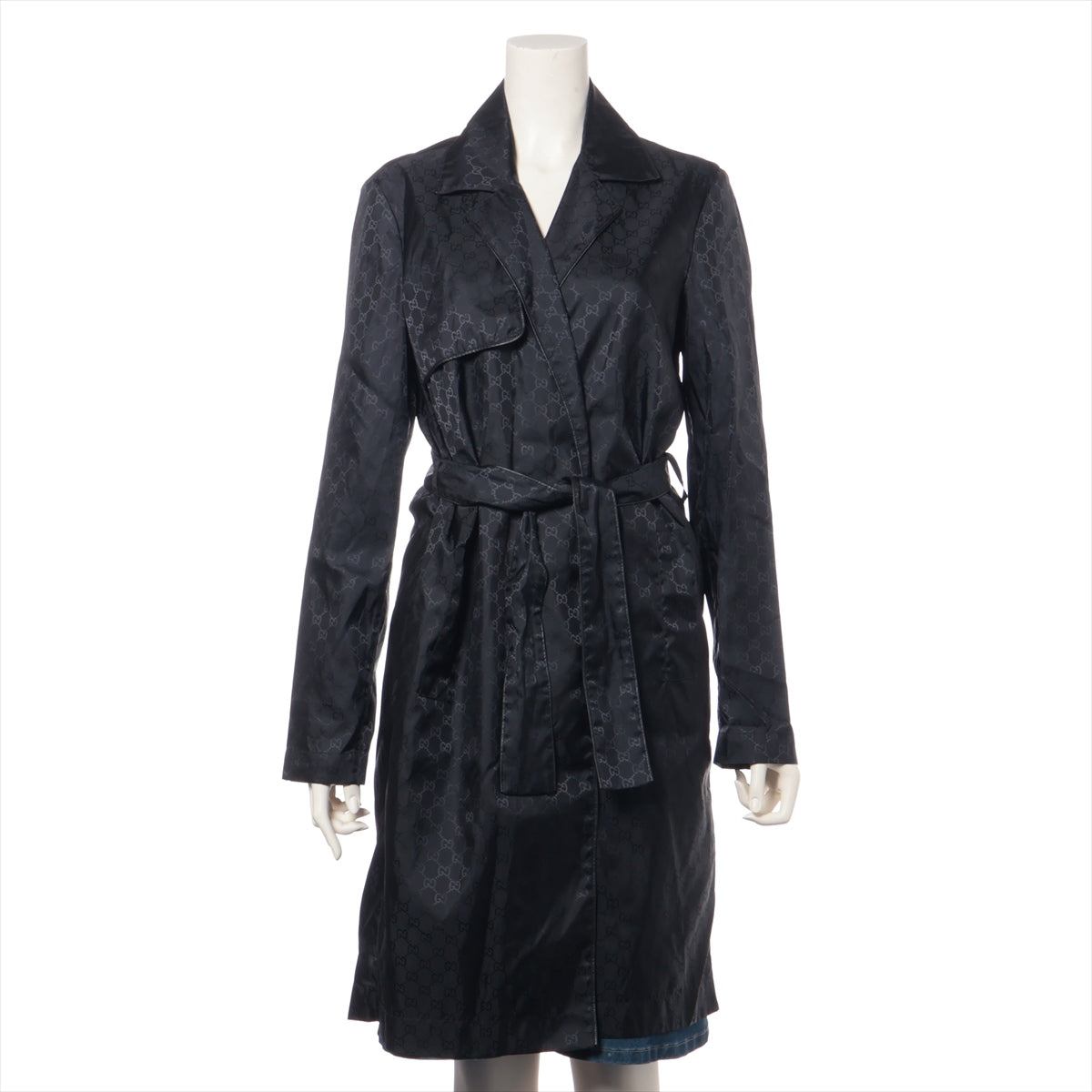 Best Gucci GG Nylon Belted Wrap Coat Black