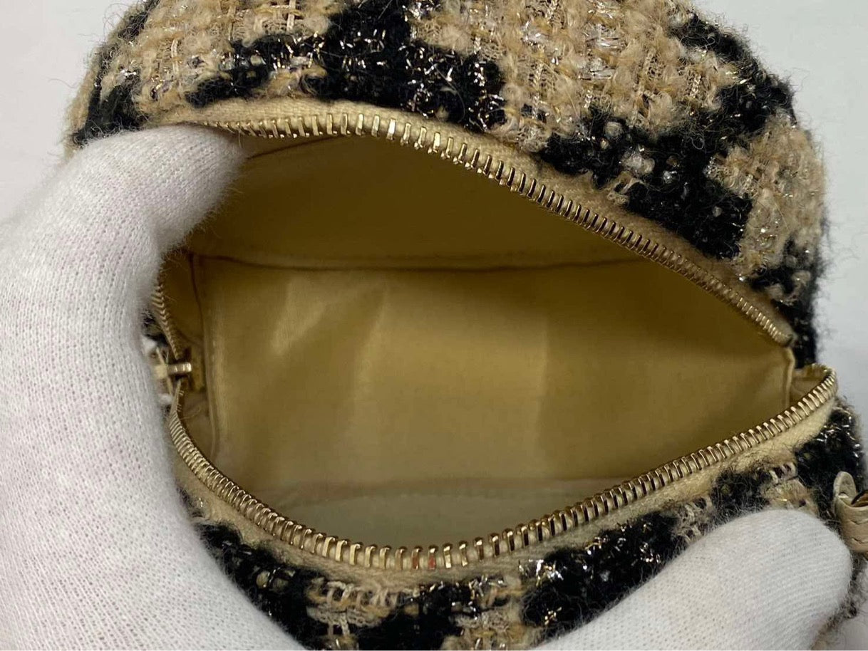 Best Seller Chanel CC Logo Round Shearling Chain Shoulder Bag Beige x Black