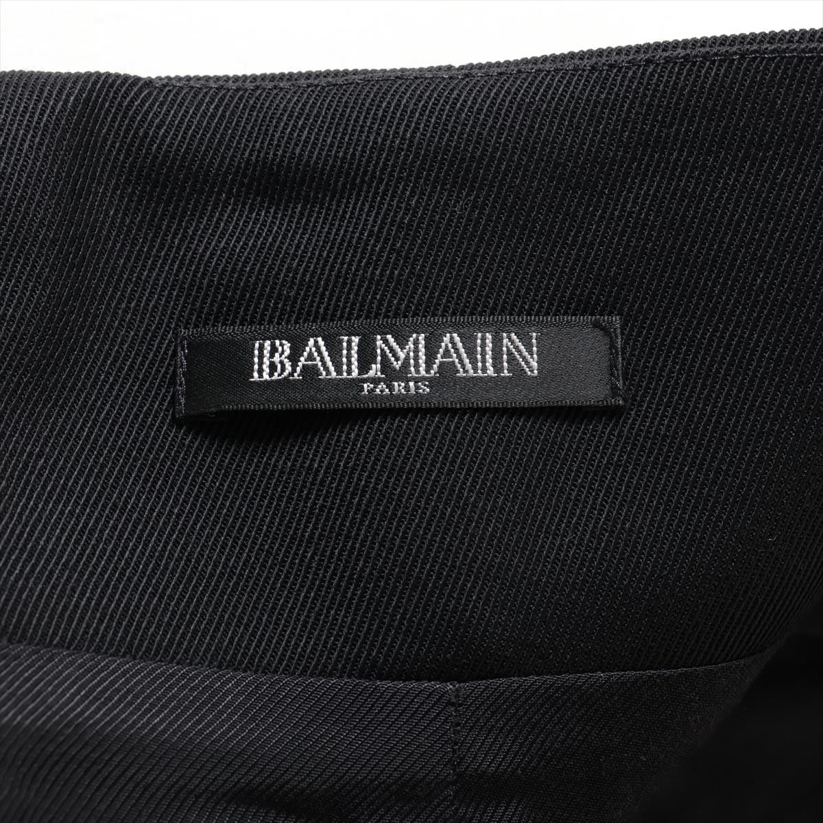 Branded Balmain Button Wool Rayon Mini Skirt Black