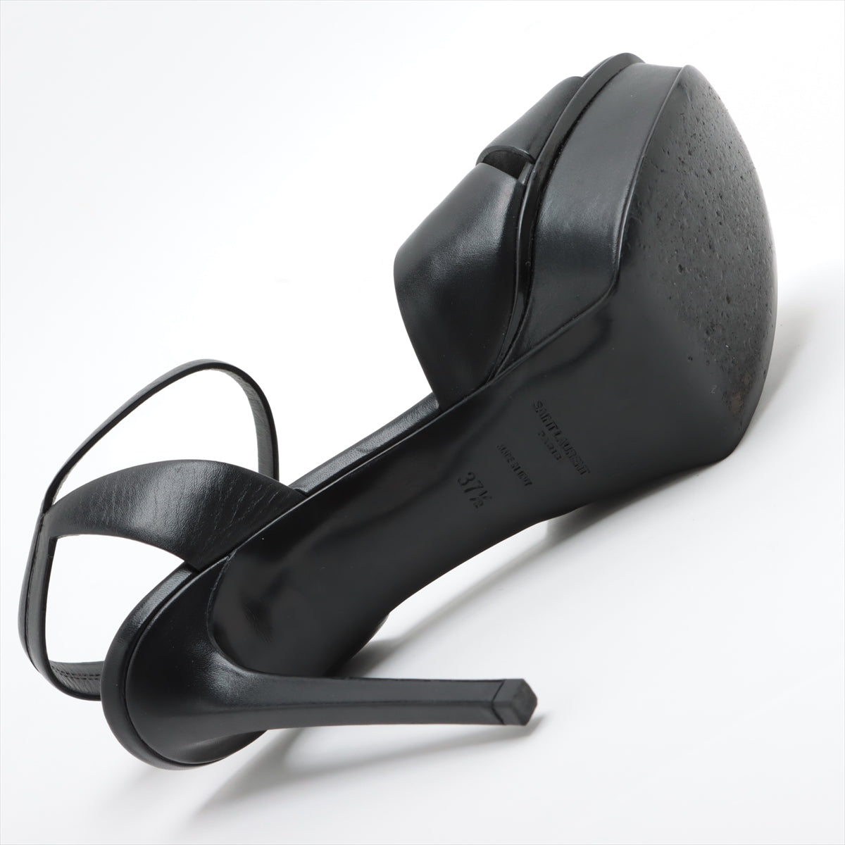 Branded Saint Laurent Paris Leather Heel Sandals Black