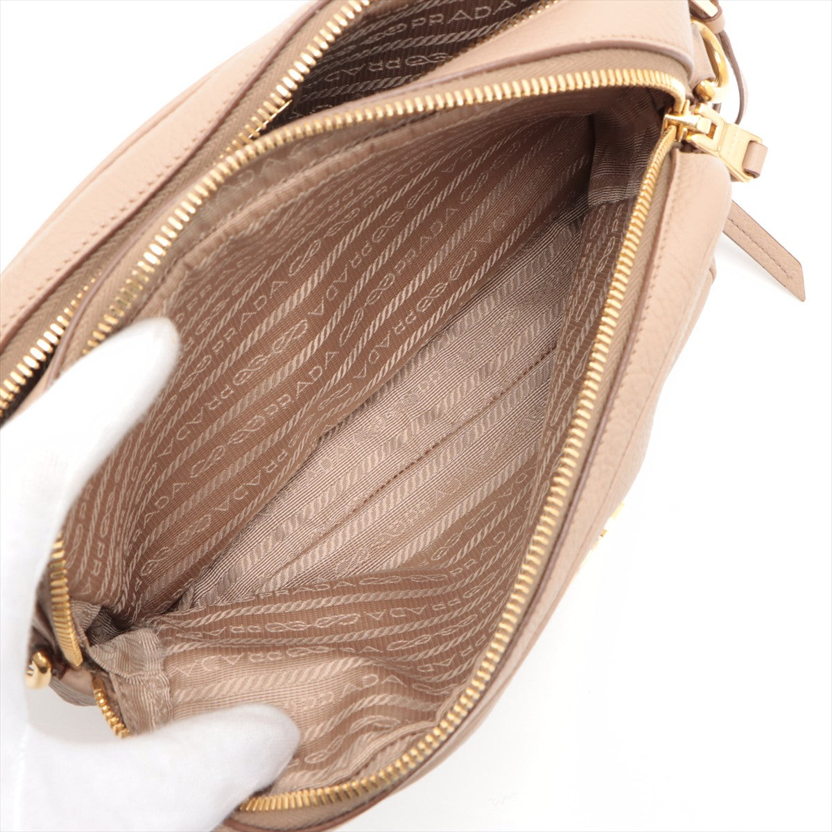 Designer Prada Vitello Daino Leather Camera Bag Beige