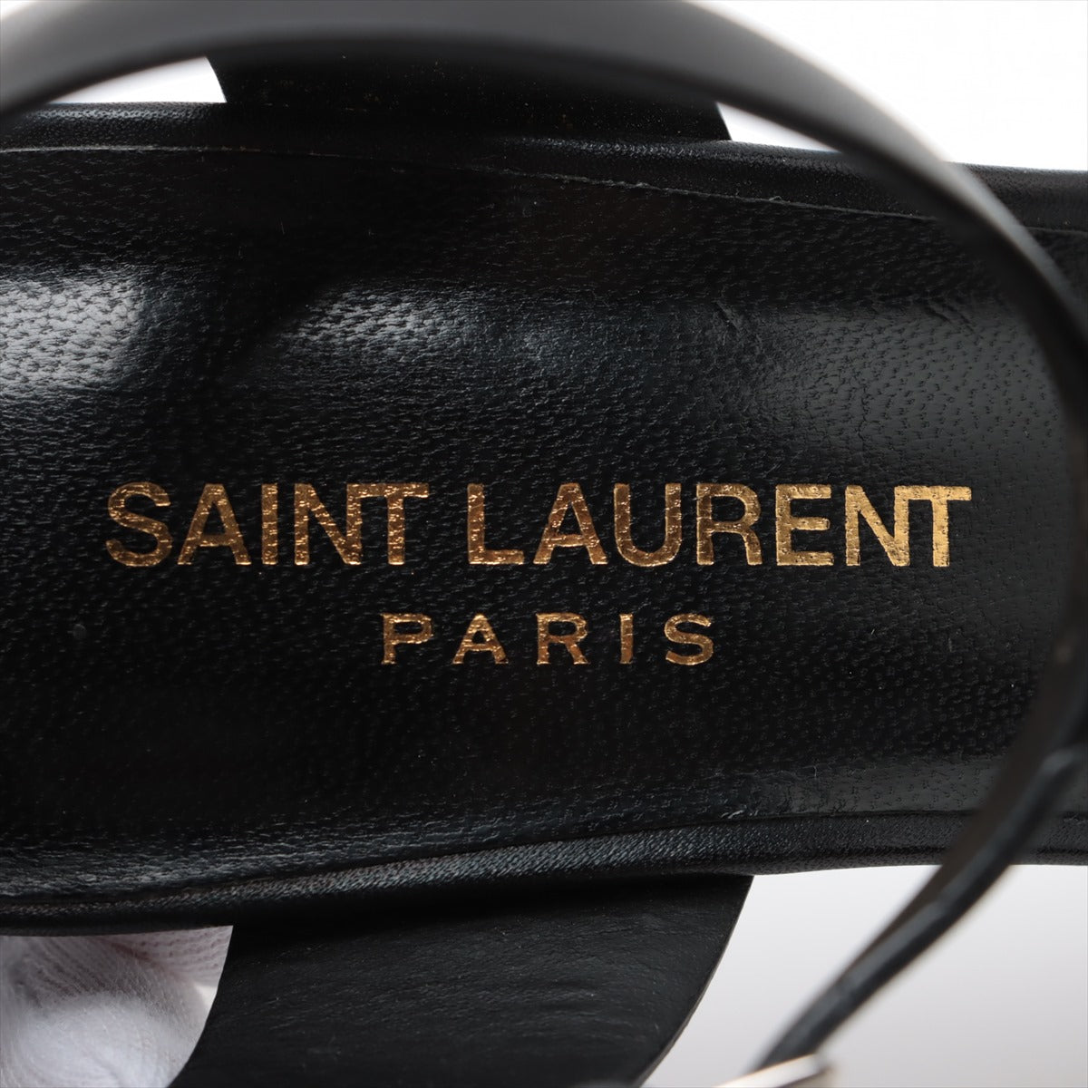 Designer Saint Laurent Paris Leather Heel Sandals Black