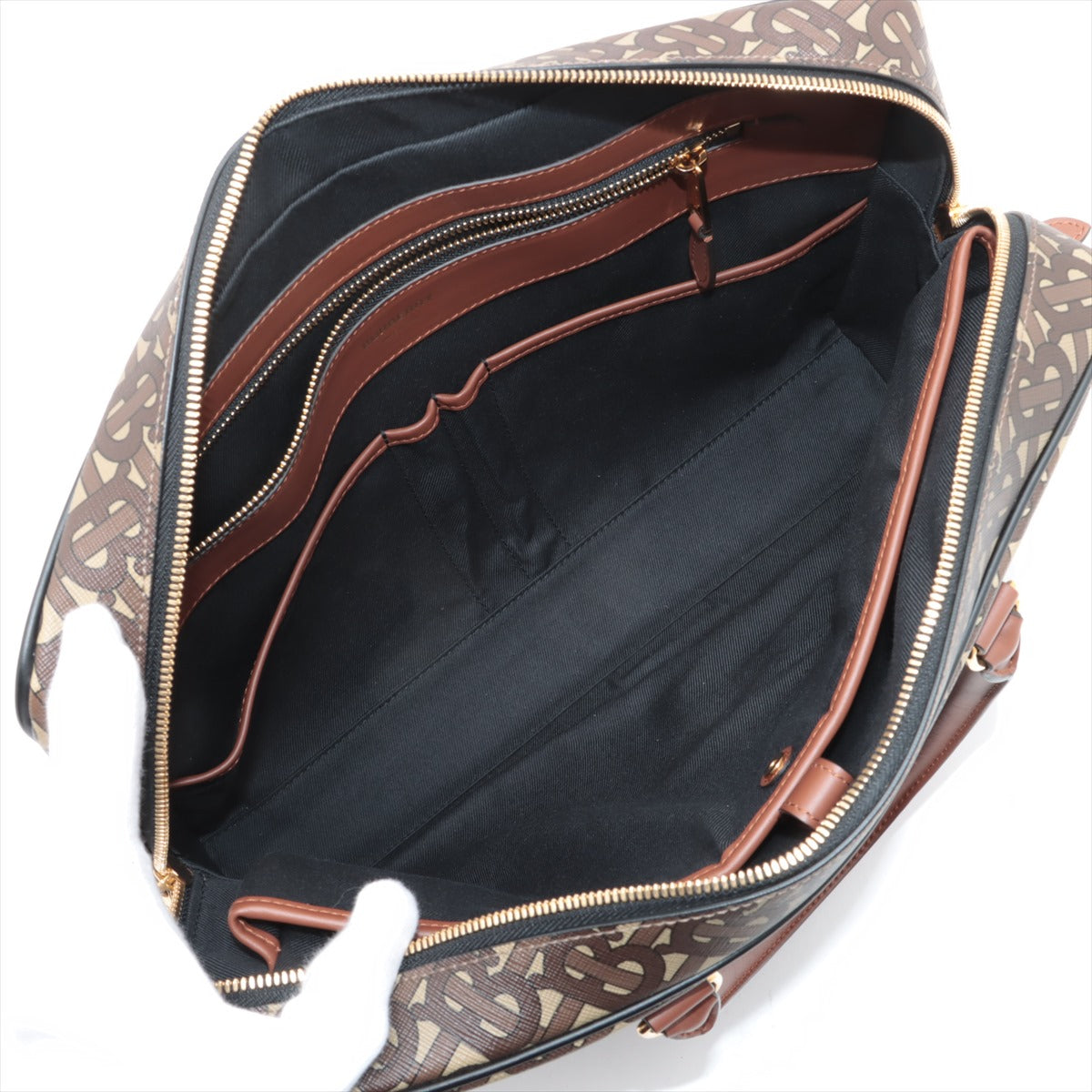 Designer Thomas Burberry TB Monogram Two-Way Business Bag Brown