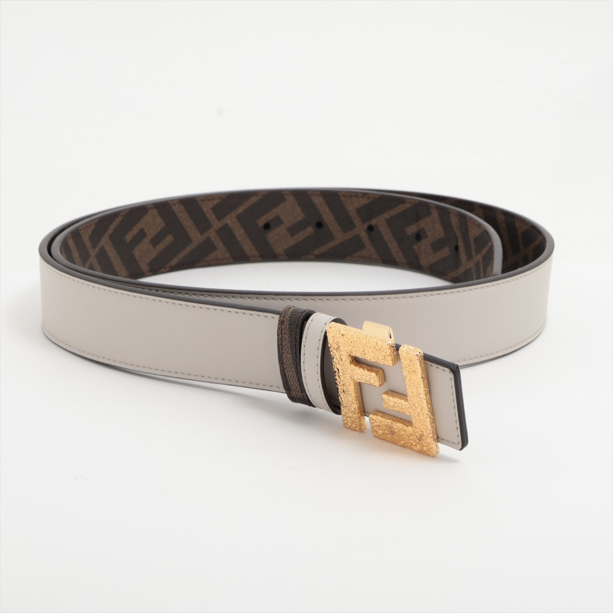 Fendi FF Logo Belt Gray x Brown