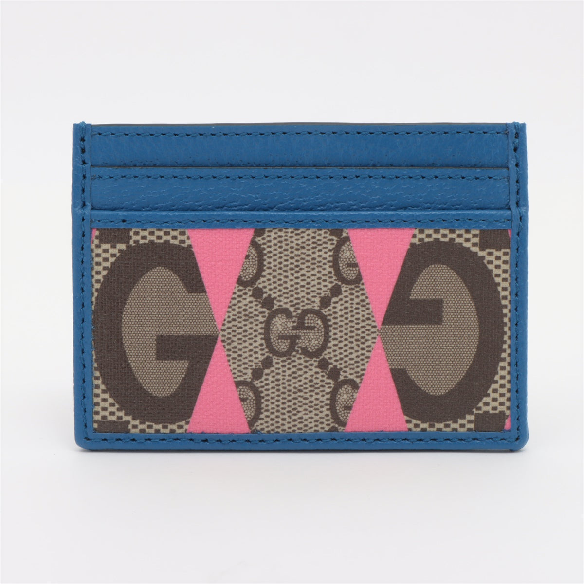 Gucci GG Rhombus Leather Card Case Blue