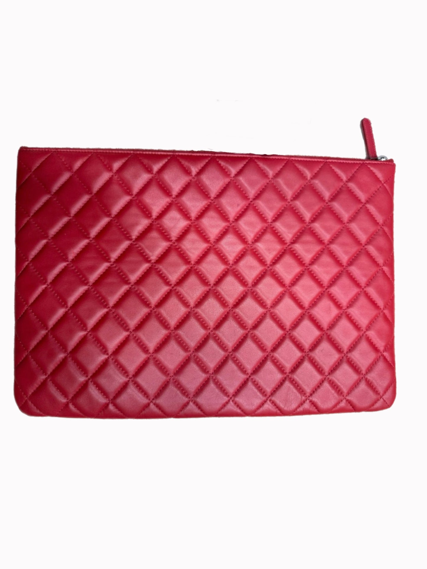 Chanel Red Quilted Leather Zip Clutch