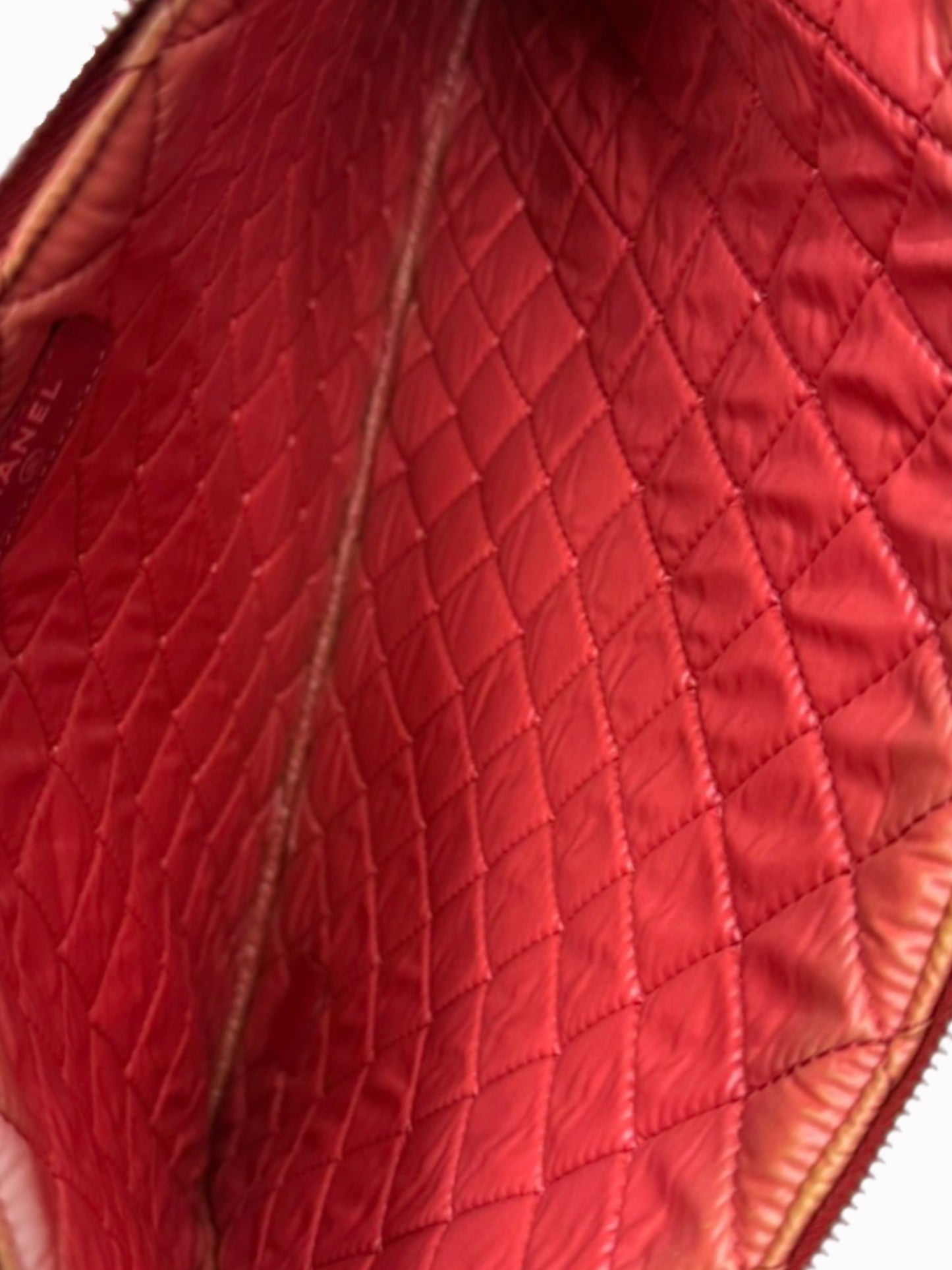Chanel Red Quilted Leather Zip Clutch