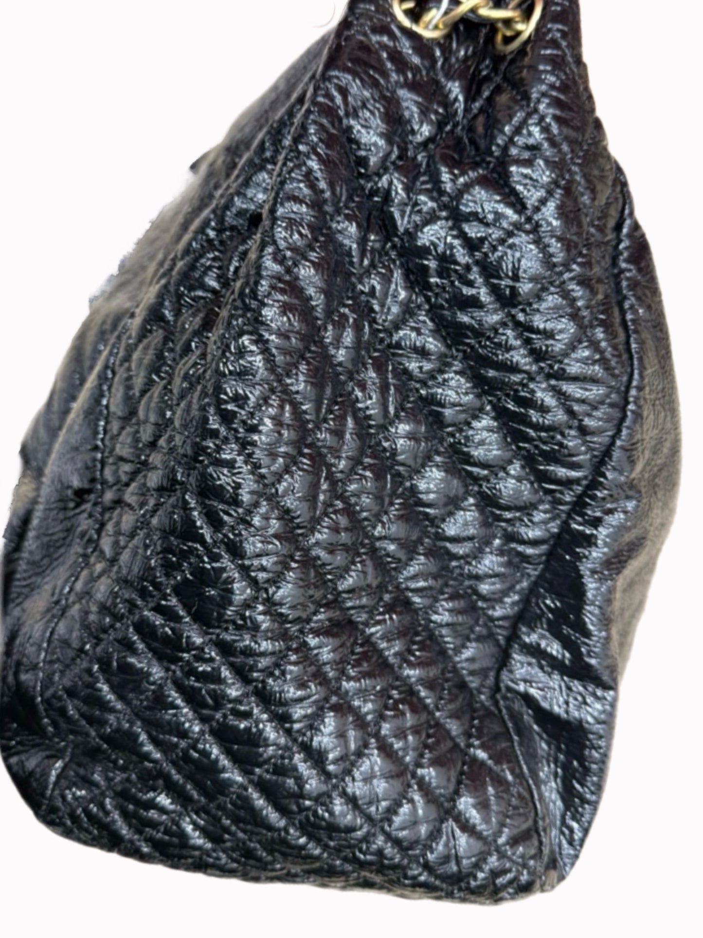 Chanel Vinyl XL Rock and Chain Flap Hobo Bag — Black