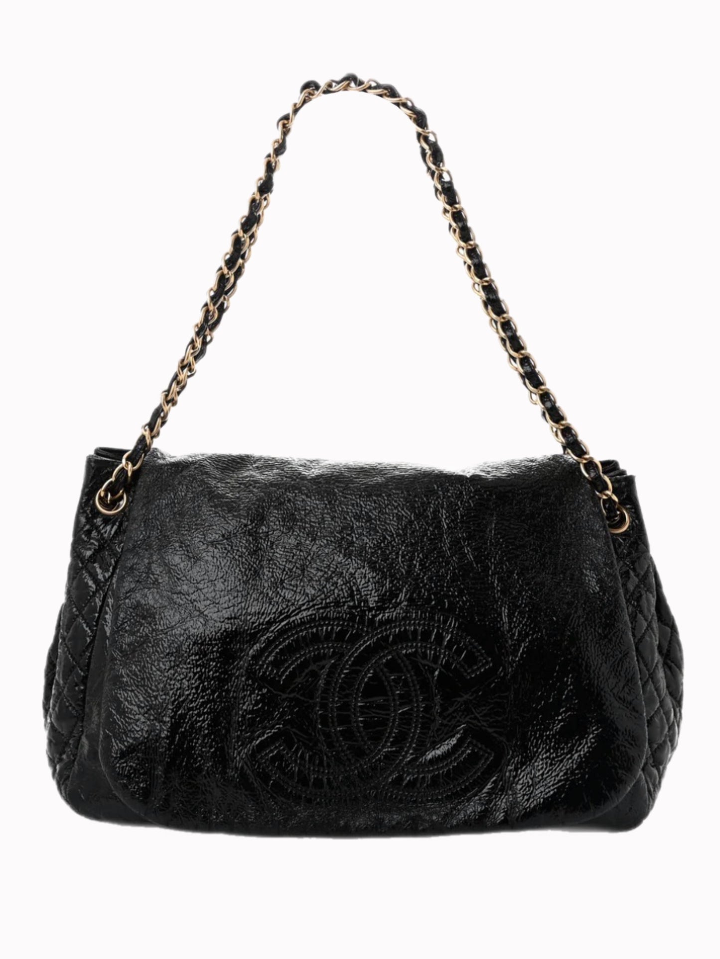 Chanel Vinyl XL Rock and Chain Flap Hobo Bag — Black