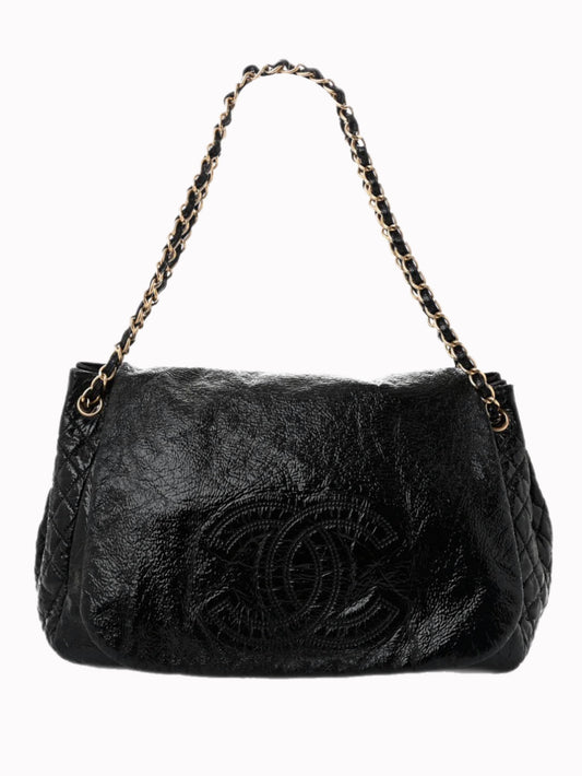 Chanel Vinyl XL Rock and Chain Flap Hobo Bag — Black
