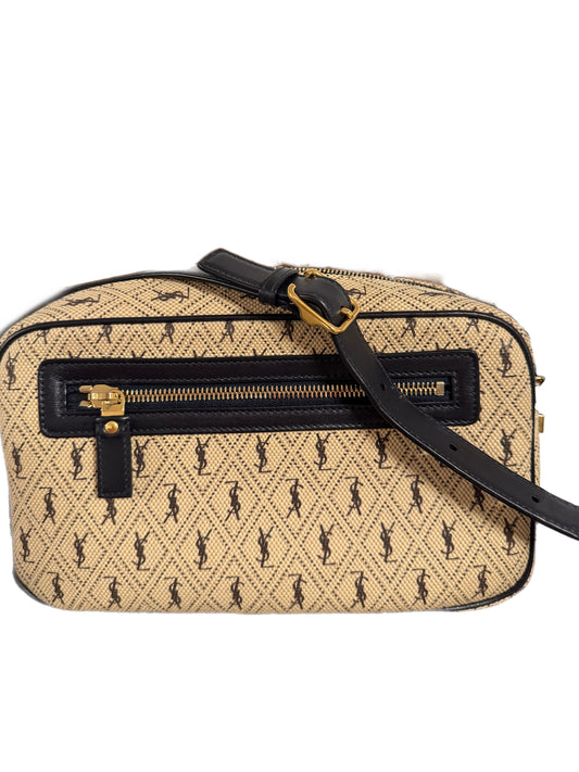 Saint Laurent Canvas Monogram All Over Camera Bag Beige