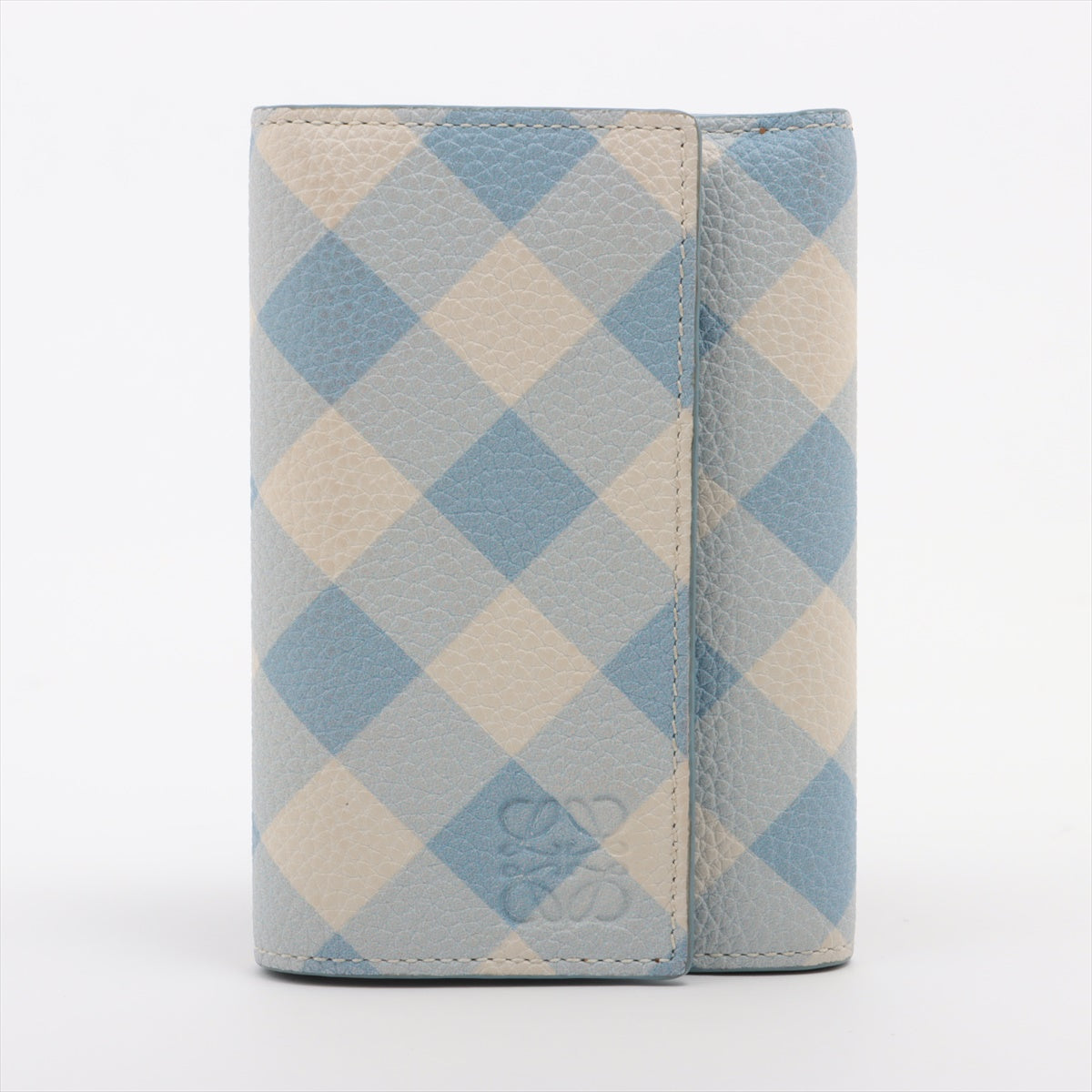 Loewe Anagram Leather Checkered Blue Trifold Wallet