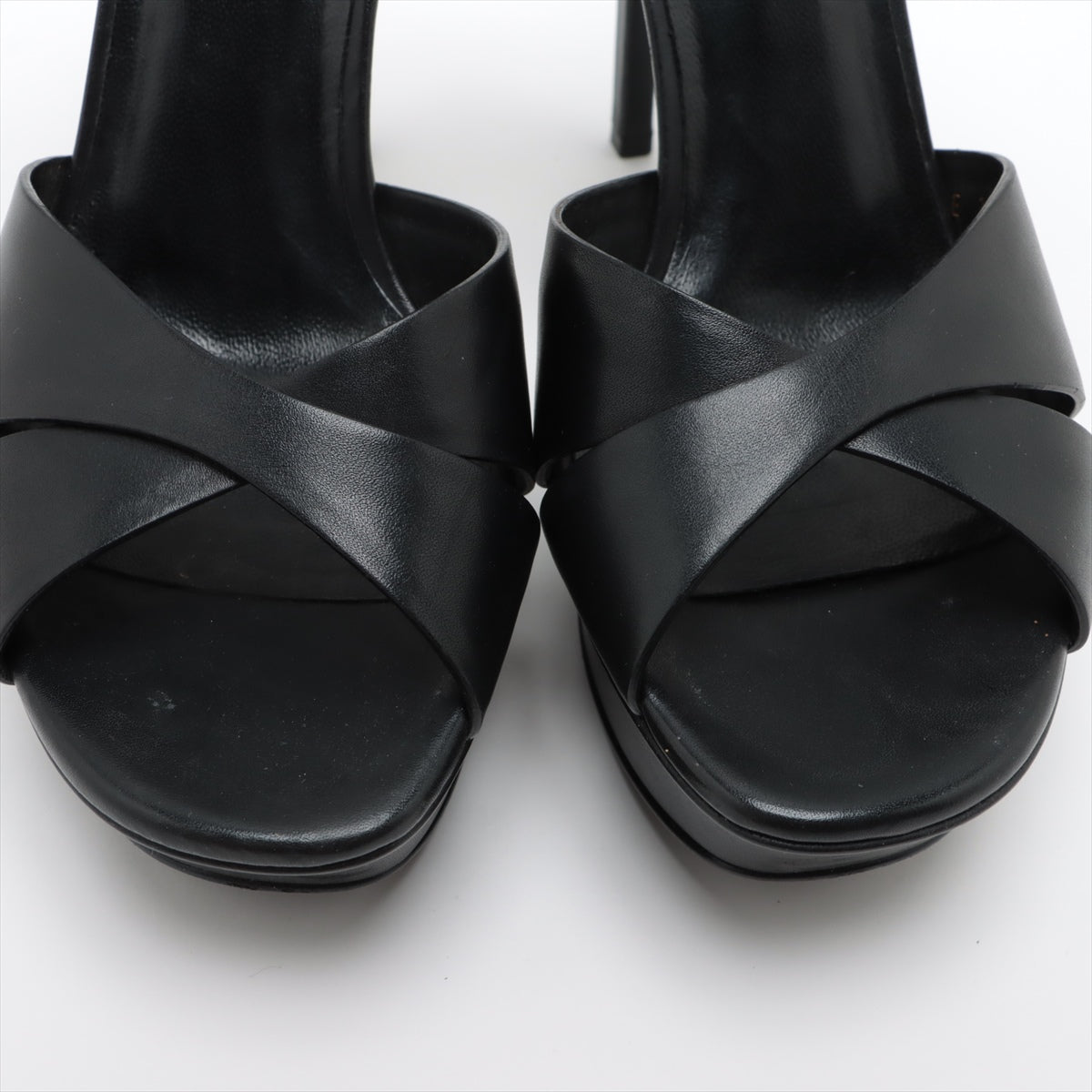 Preloved Saint Laurent Paris Leather Heel Sandals Black