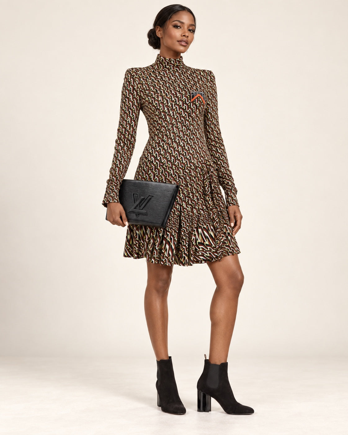 Art House, styled Prada geometric dress with Louis Vuitton boots and Epi clutch