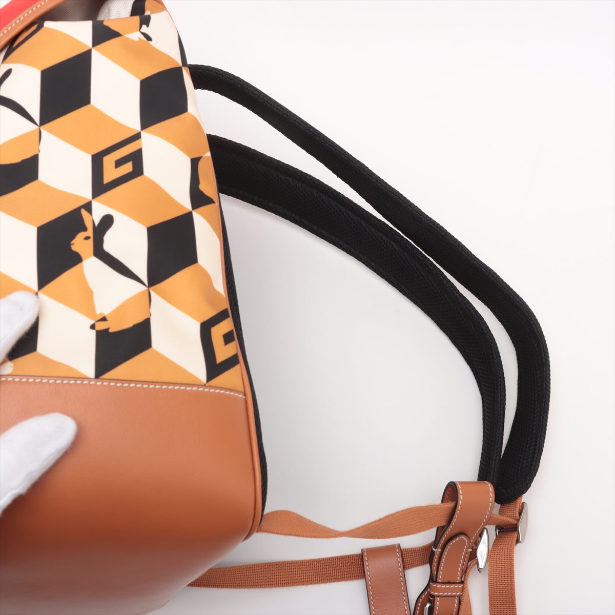 Top Gucci x Dans Levert Collab Rabbit Nylon and Leather Backpack Red x Brown