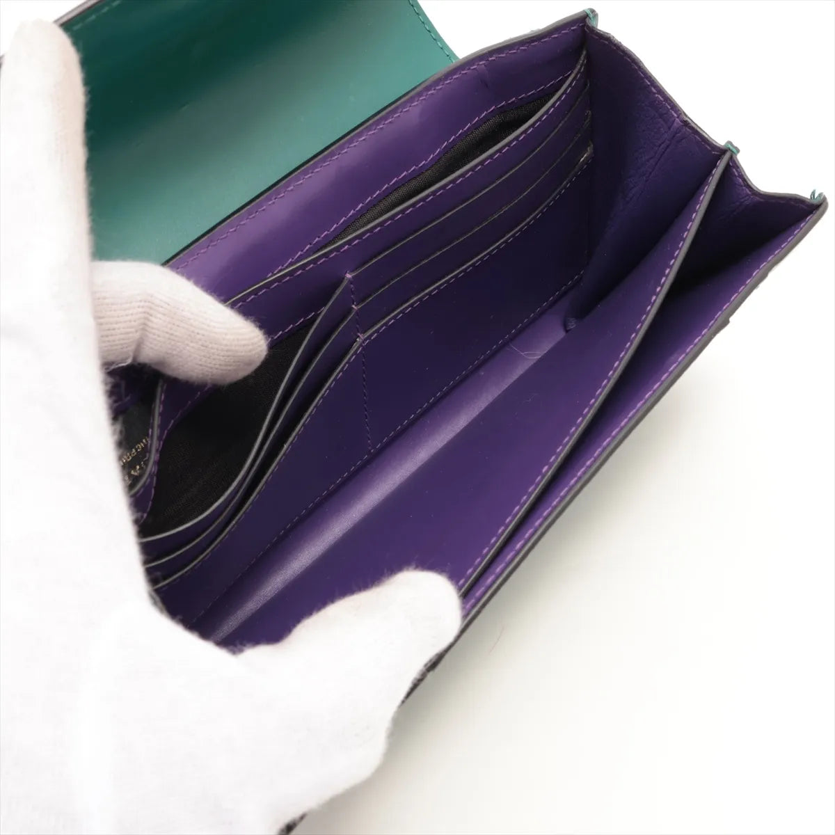 Bvlgari Serpenti Forever Leather Chain Wallet — Green & Purple; actual item photo 5