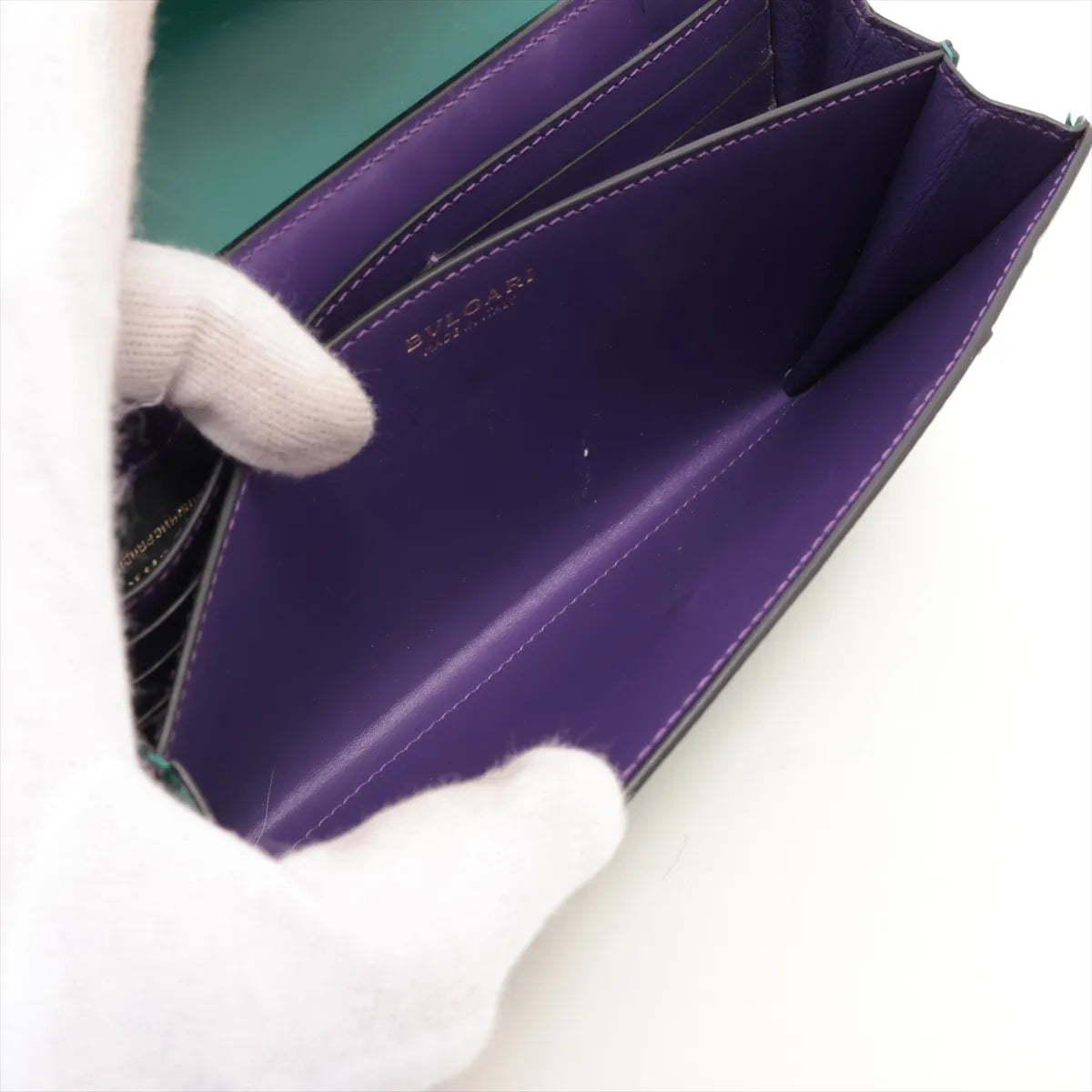 Bvlgari Serpenti Forever Leather Chain Wallet — Green & Purple; actual item photo 6