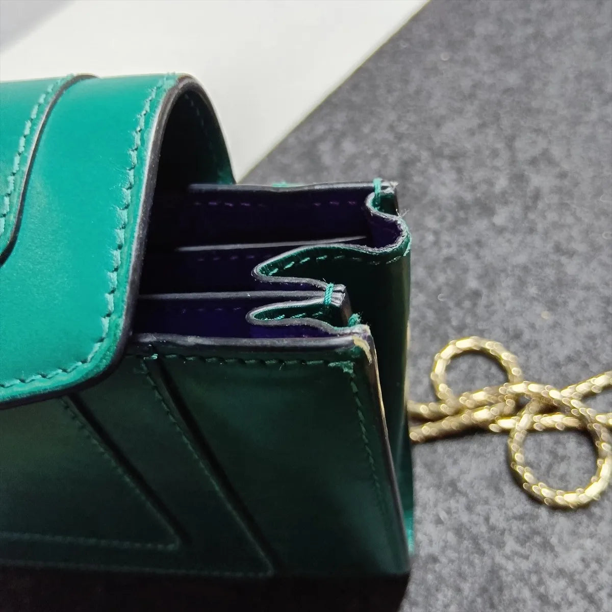 Bvlgari Serpenti Forever Leather Chain Wallet — Green & Purple; actual item photo 10