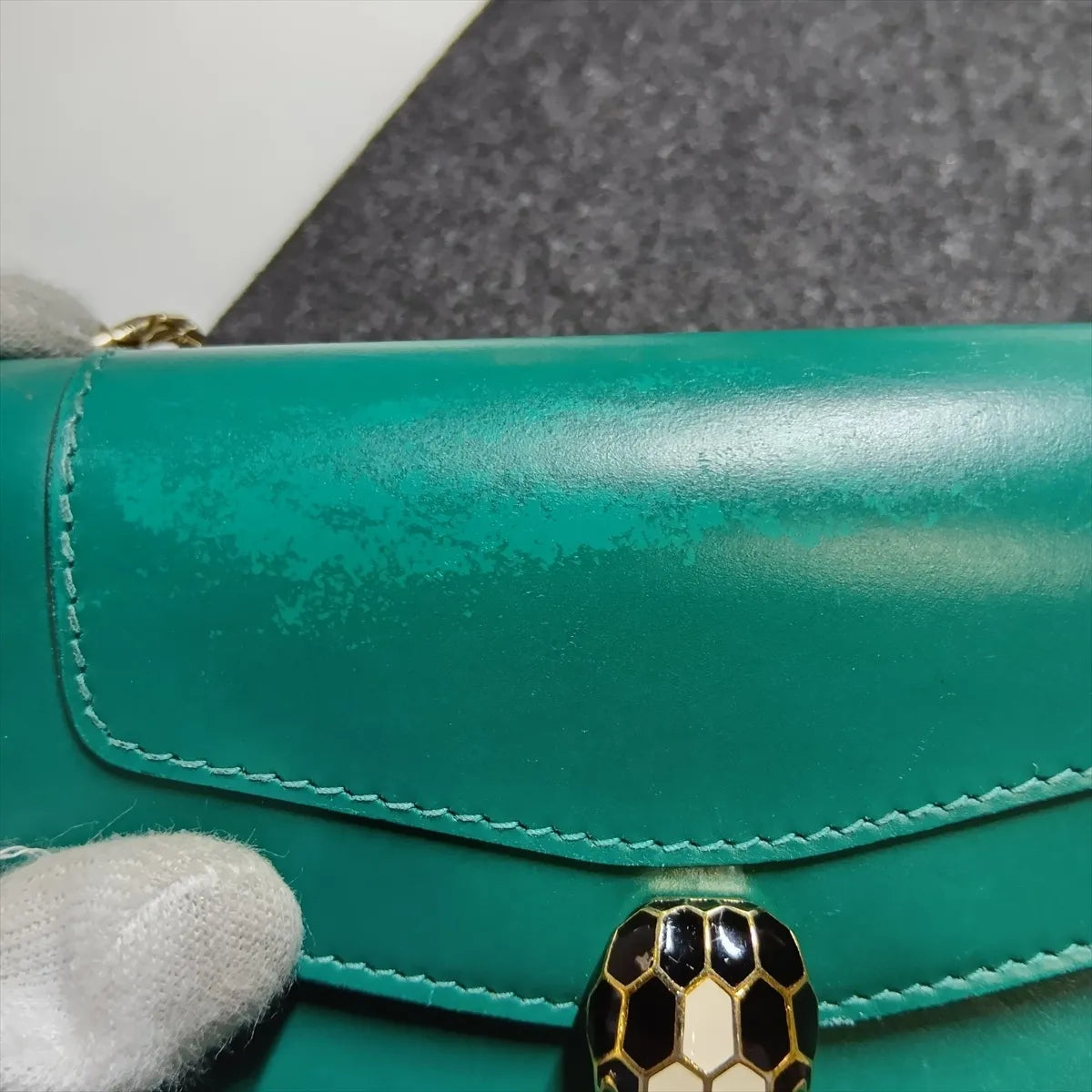 Bvlgari Serpenti Forever Leather Chain Wallet — Green & Purple; actual item photo 13