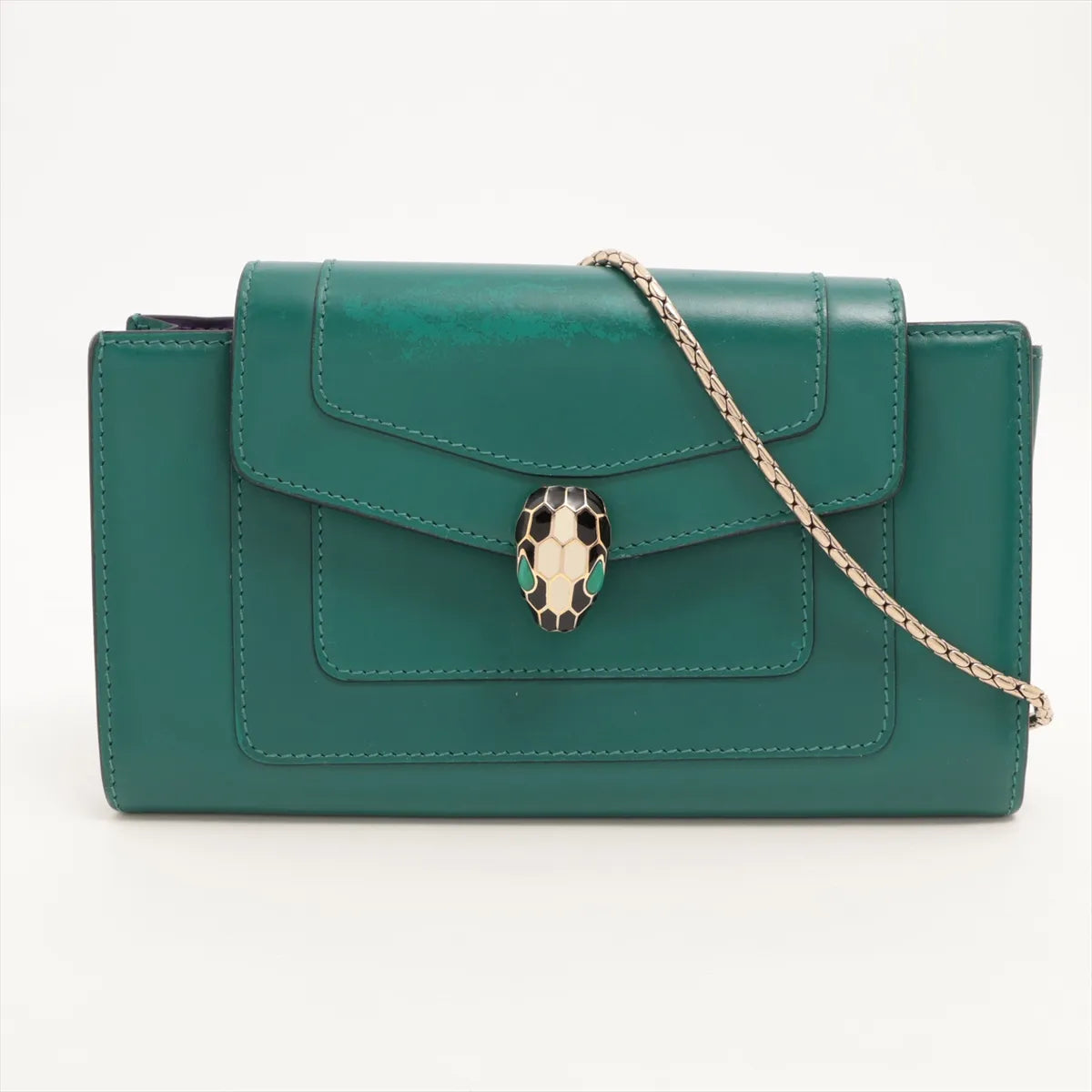 Bvlgari Serpenti Forever Leather Chain Wallet — Green & Purple; actual item photo 1