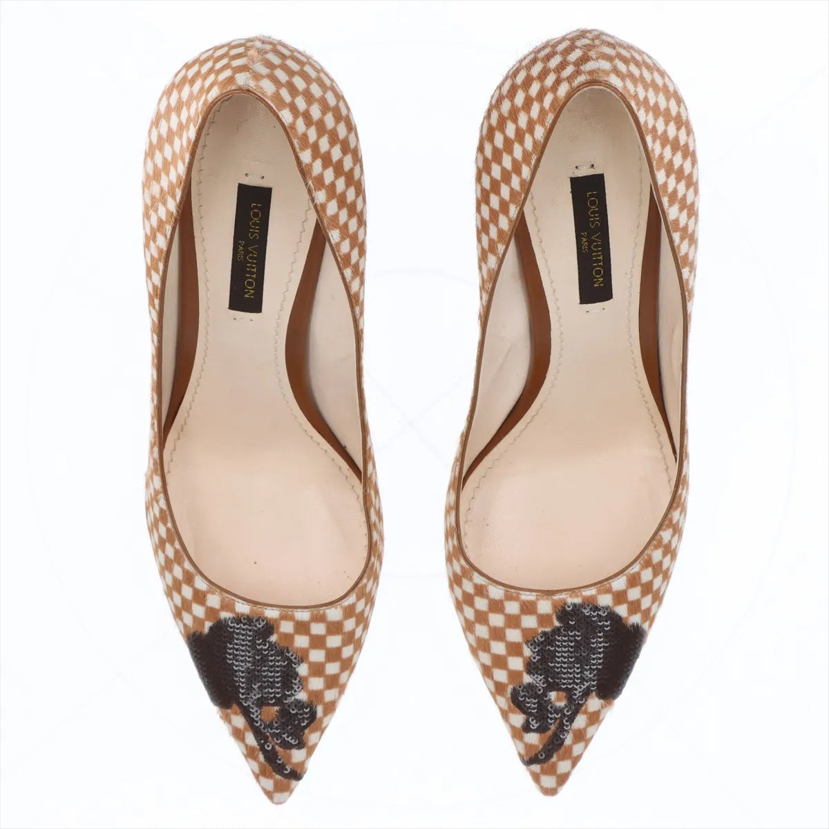 Louis Vuitton Damier Sequin Pumps — Brown & Ivory, 37; actual item photo 7