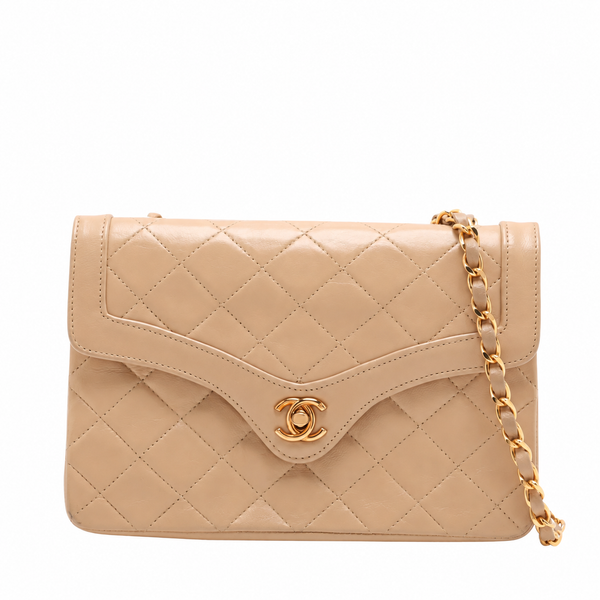 Chanel Beige Lambskin Matelassé Single Flap Chain Bag — 0 Series