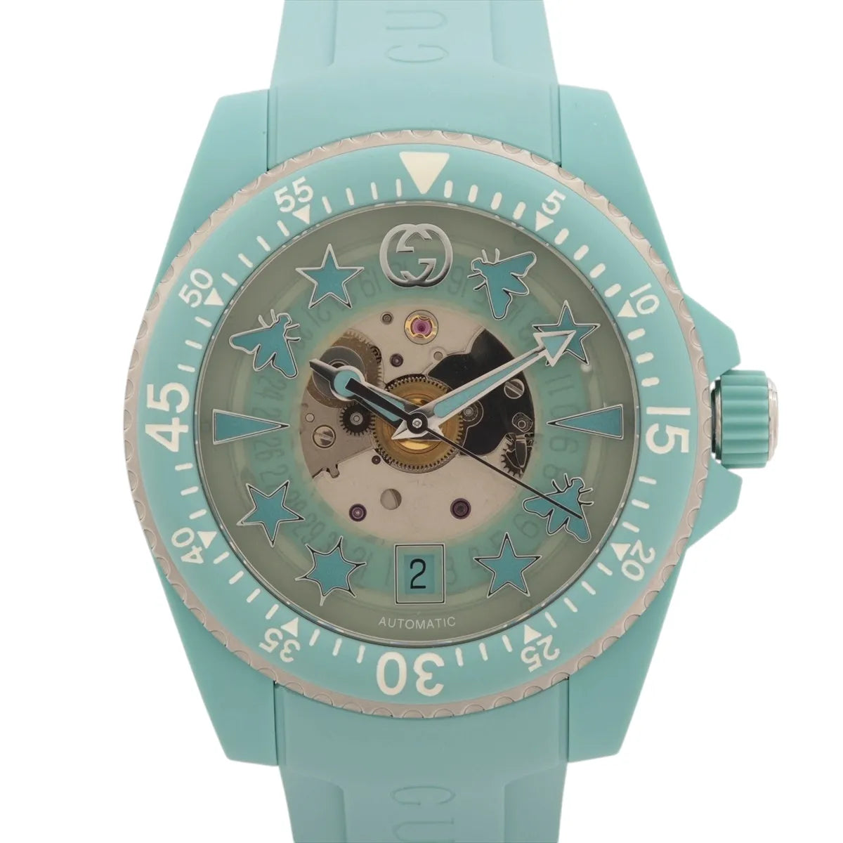 Gucci Dive 136.3 Automatic Skeleton Watch — Aquamarine — actual item front view