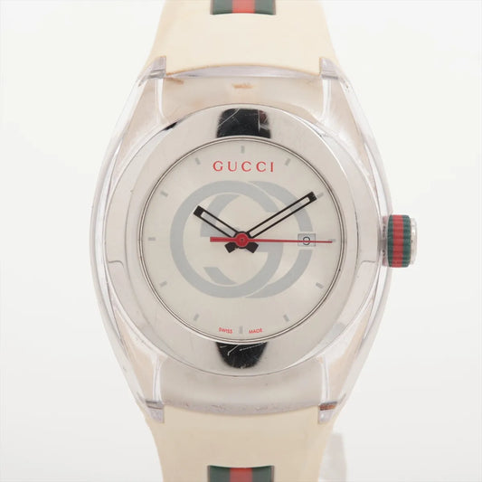 Gucci SYNC 137.3 Quartz Watch — White Web Stripe — actual item front view
