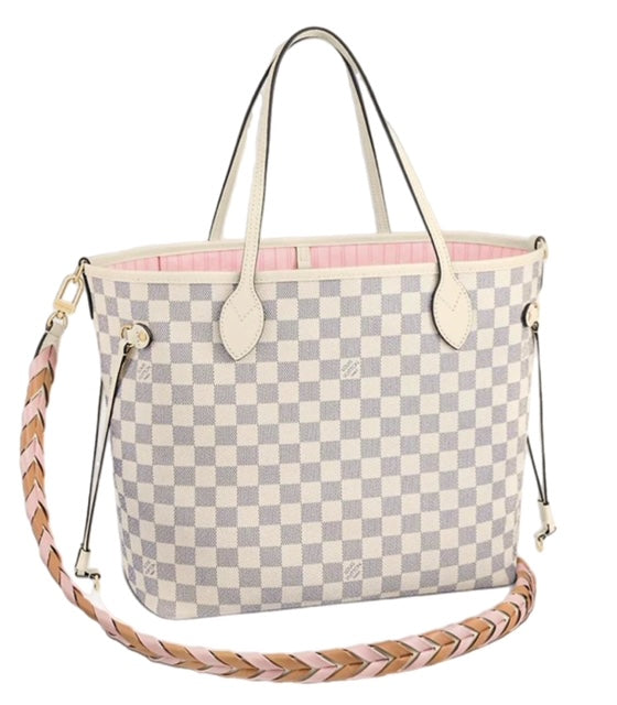 #1 Louis Vuitton Neverfull MM Damier Azur Limited Edition with Braided Strap