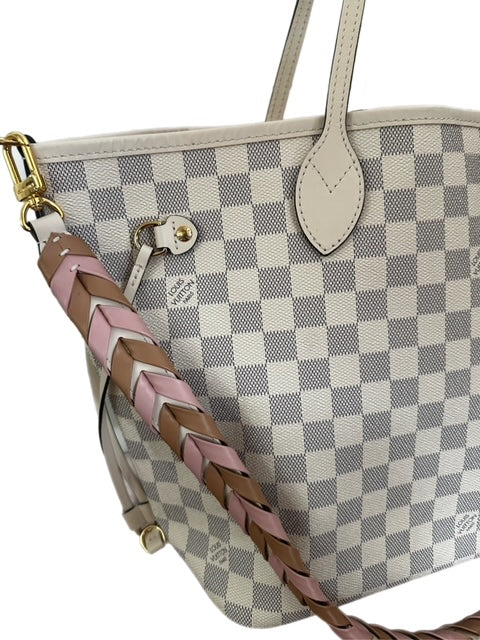 Top Louis Vuitton Neverfull MM Damier Azur Limited Edition with Braided Strap