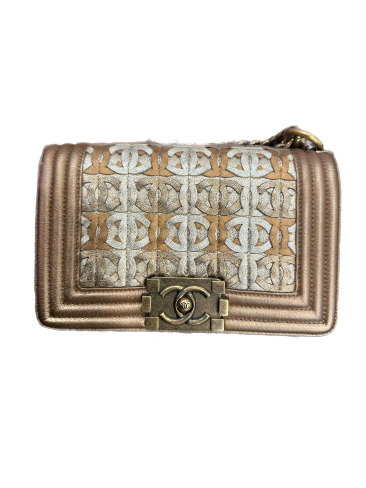 Chanel Boy CC Logo Cut-out Shoulder Bag Metallic Gold