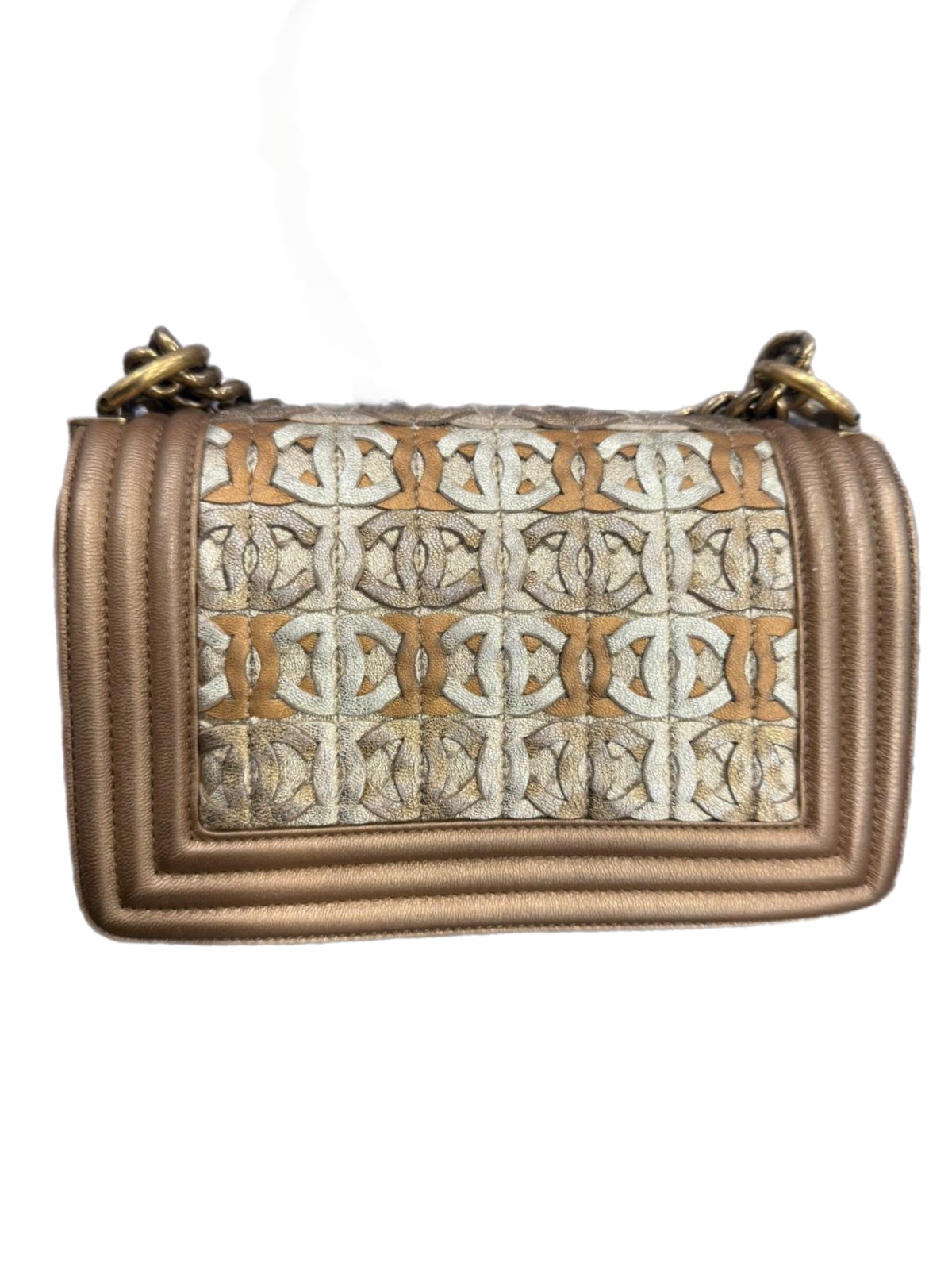 Chanel Boy CC Logo Cut-out Shoulder Bag Metallic Gold