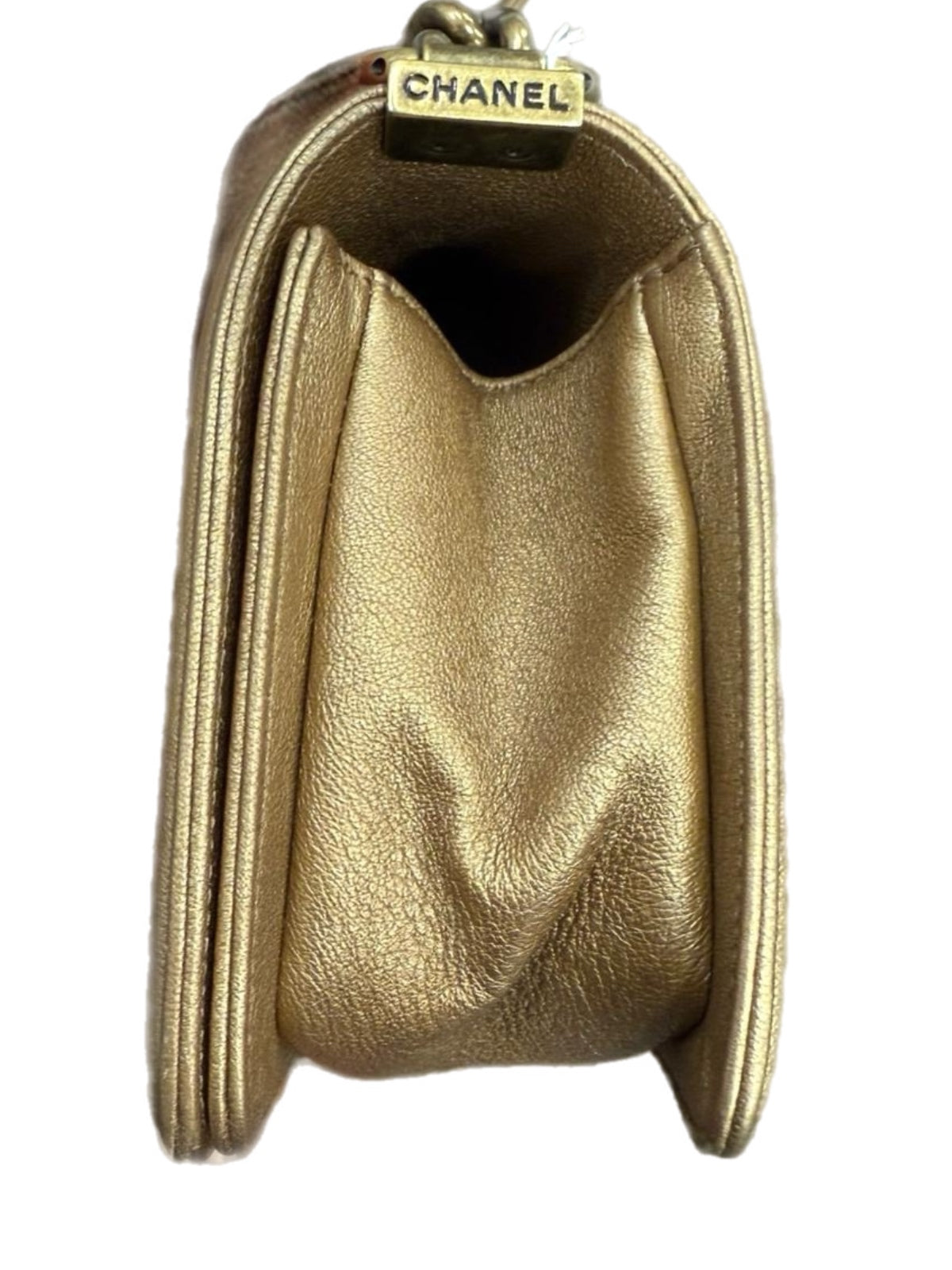 Chanel Boy CC Logo Cut-out Shoulder Bag Metallic Gold