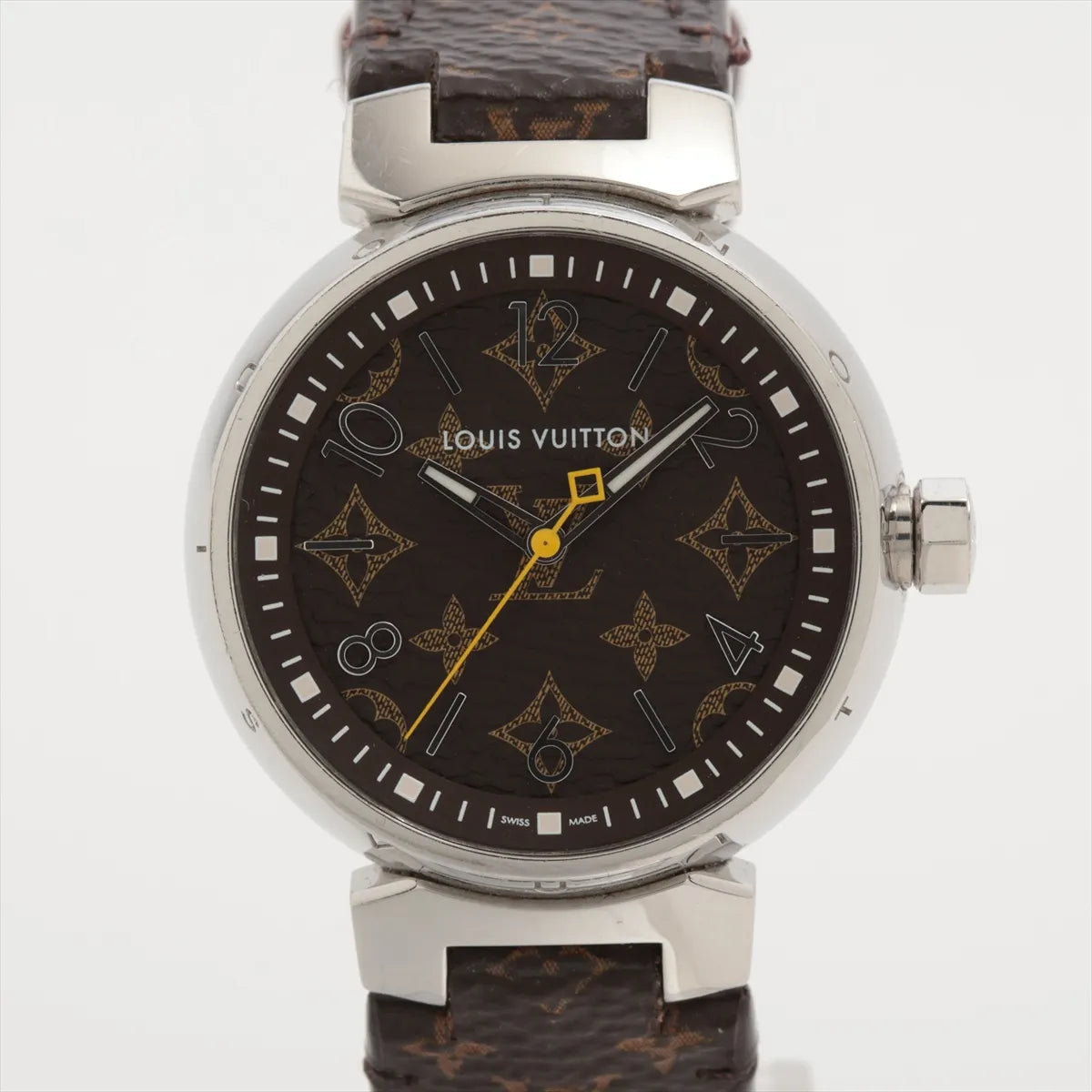 Louis Vuitton Tambour QA071Z Quartz Watch — Brown Monogram — actual item front view