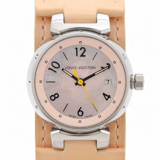 Louis Vuitton Tambour Q1216 Quartz Watch — Pink Mother of Pearl — actual item front view