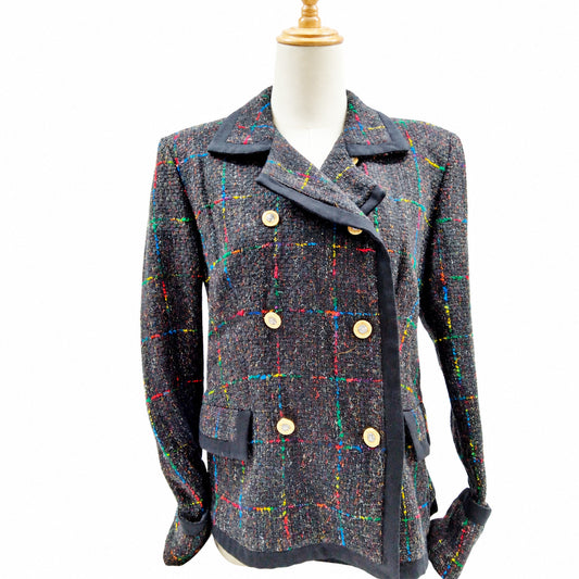 Versace Jeans Couture multicolor tweed double-breasted jacket front