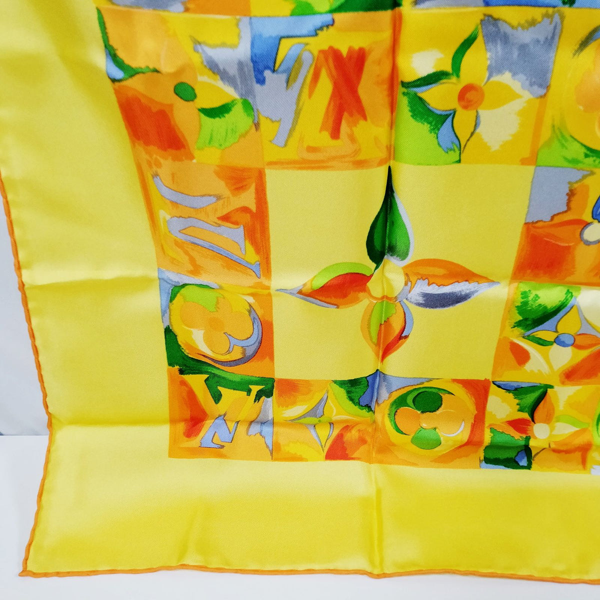 Louis Vuitton Yellow Monogram Mosaic Silk Scarf — original detail