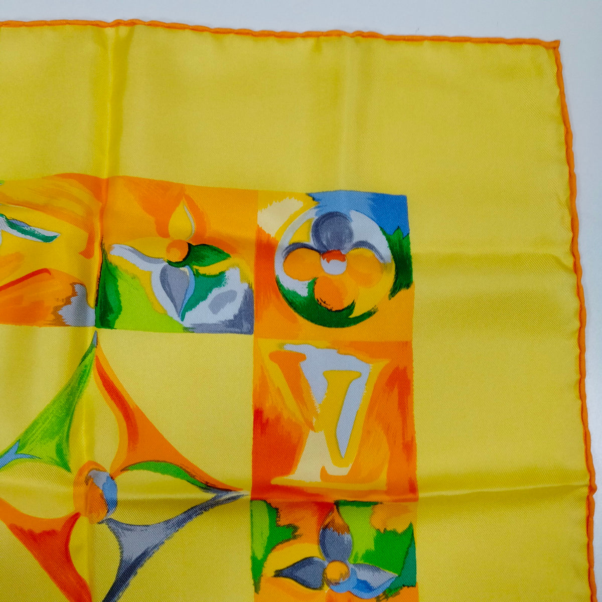 Louis Vuitton Yellow Monogram Mosaic Silk Scarf — original detail