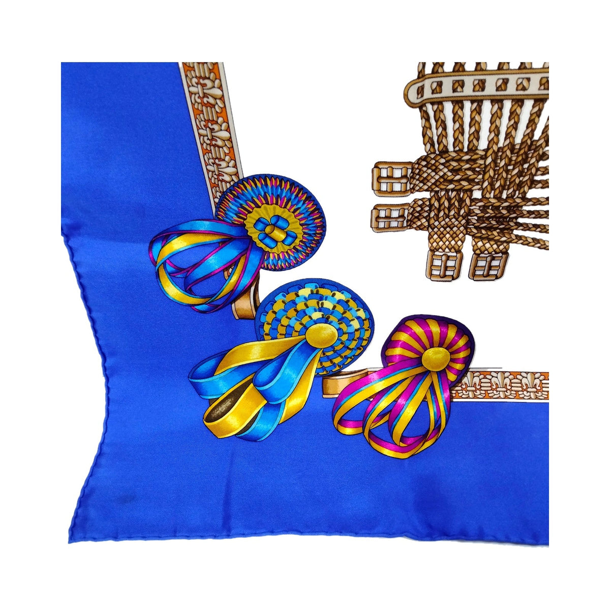 Hermès Les Rubans du Cheval Carré 90 Silk Scarf — Blue Multicolor — original photograph 4